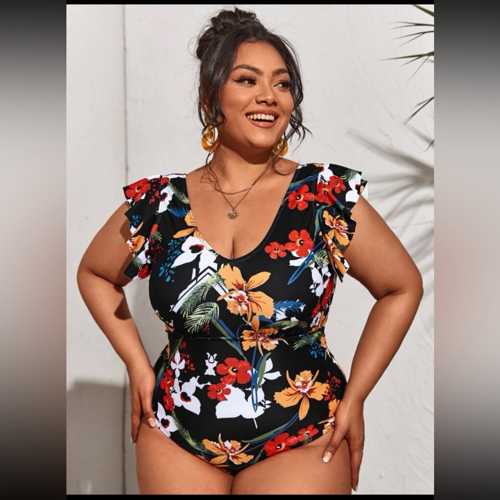 Plus Floral Ruffle One Piece Swimsuit